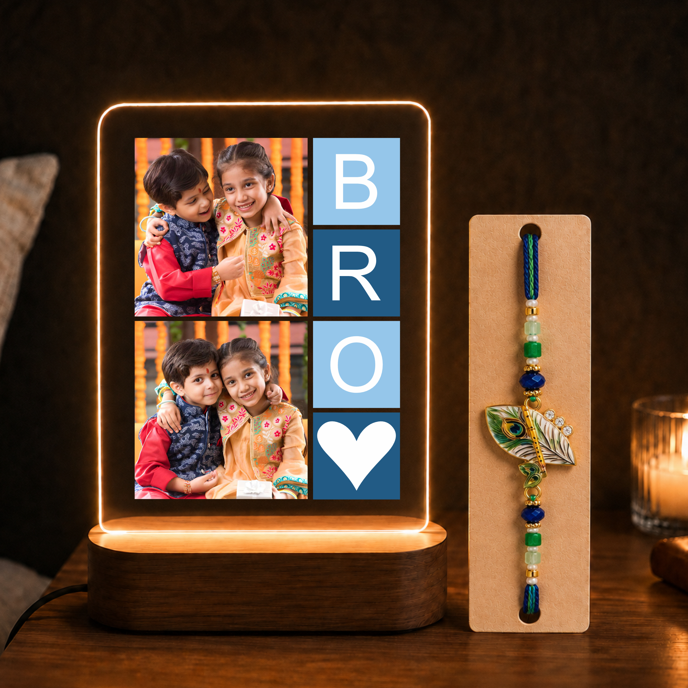 Personalized Rakhi LED Photo Frame - The Ultimate Bro Moment