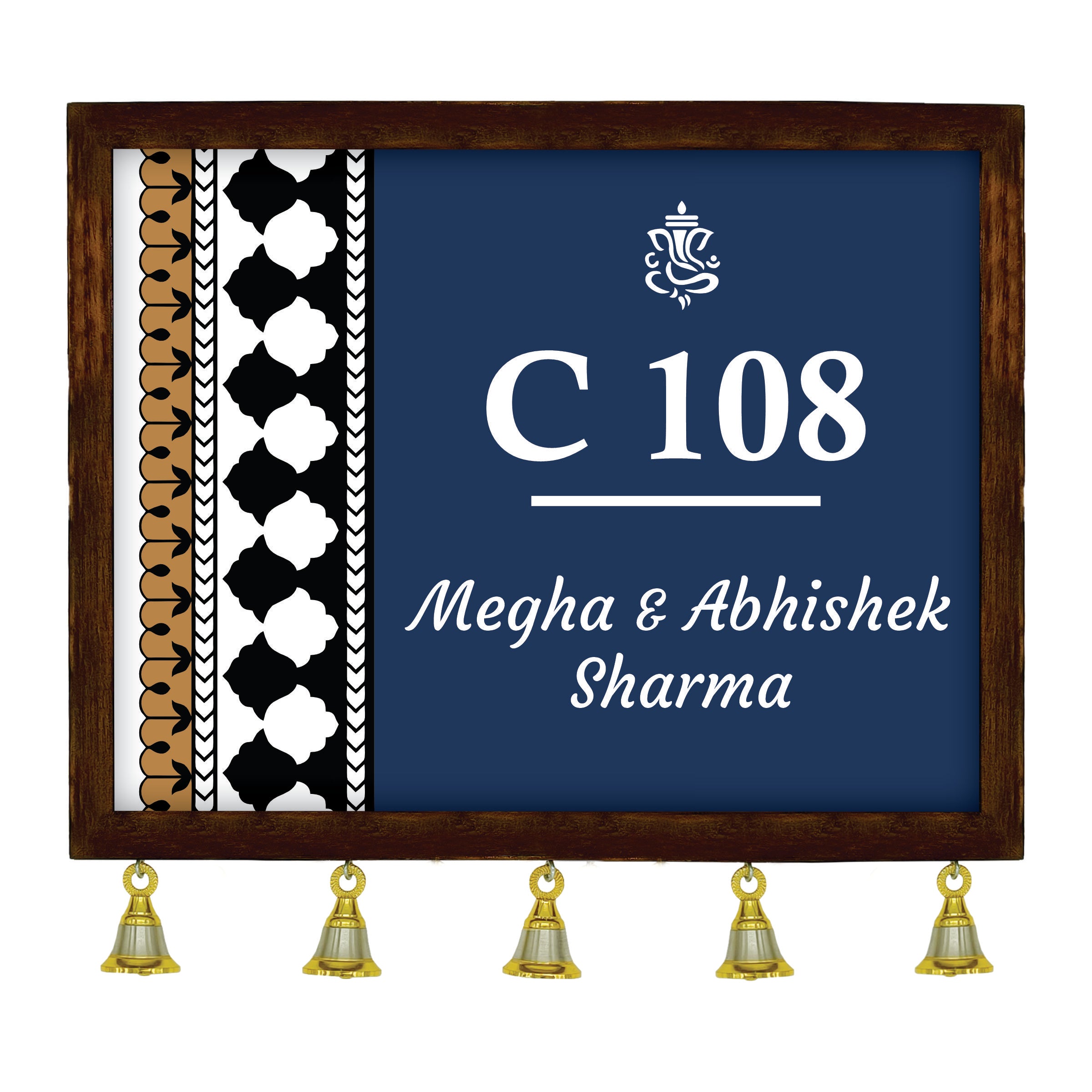 Personalized Wooden Couple Name Plate with Bells | Custom Home Entrance Board | Traditional Wall Décor (Copy)