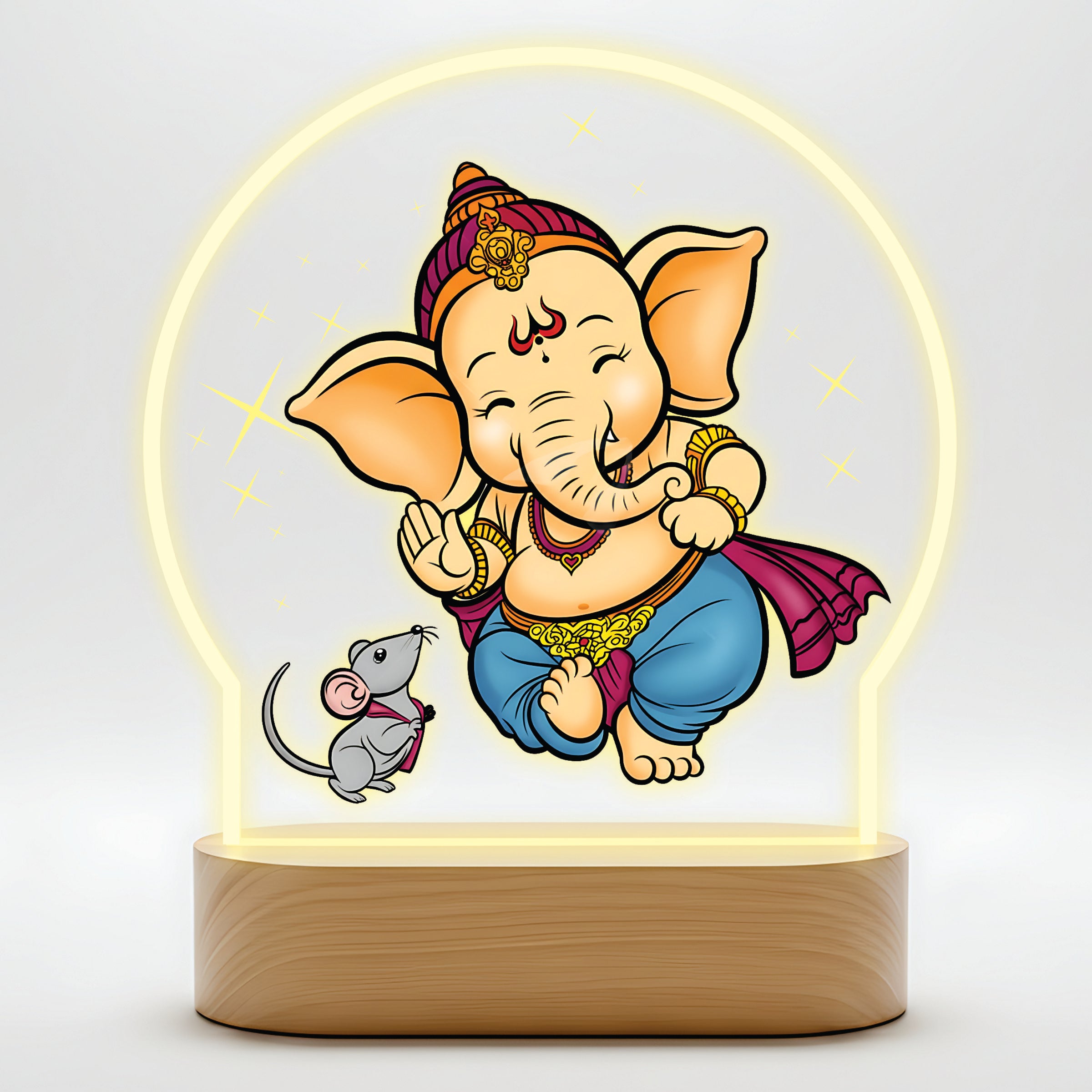 Lord Ganesha LED Night Light - Joyful Ganesha and Mushak