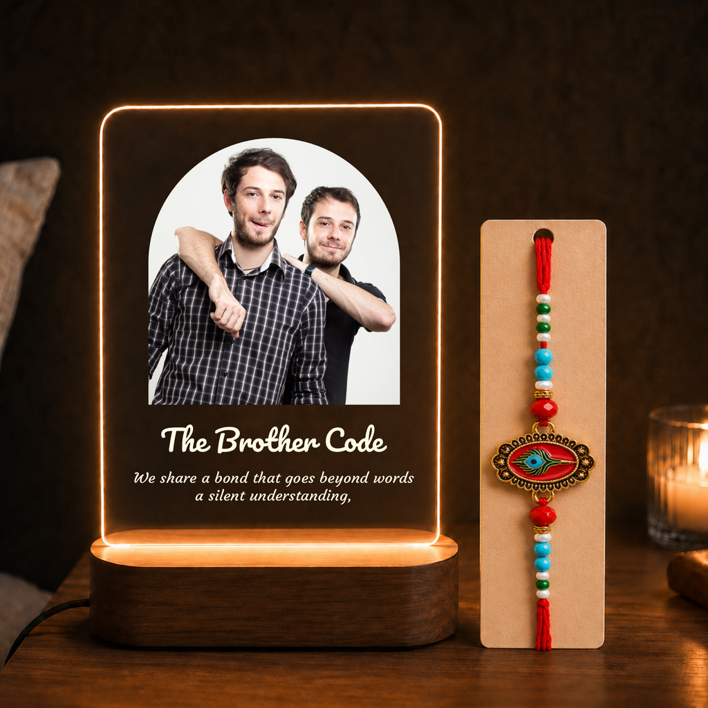 Personalized Rakhi LED Photo Frame - Single Sibling Quote