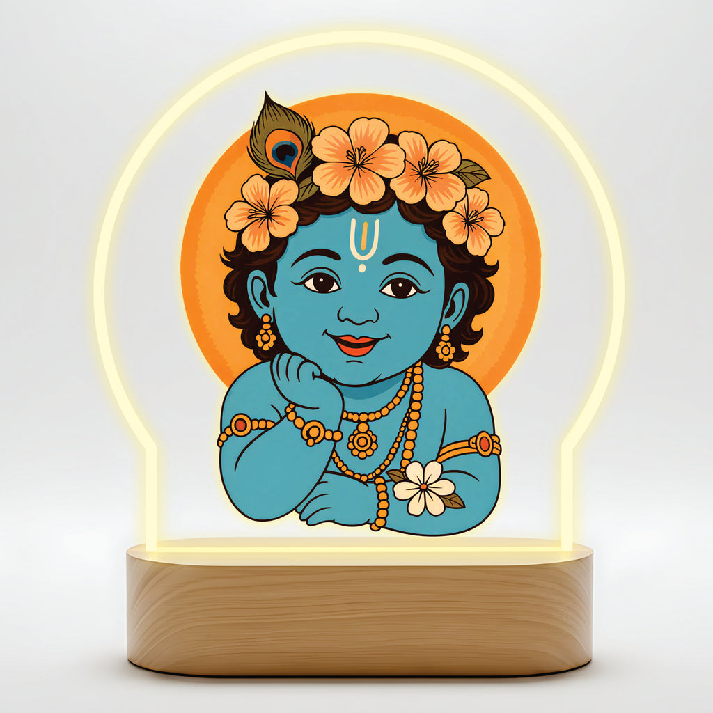 Cute Baby Krishna LED Night Light - Krishna with Flower Crown