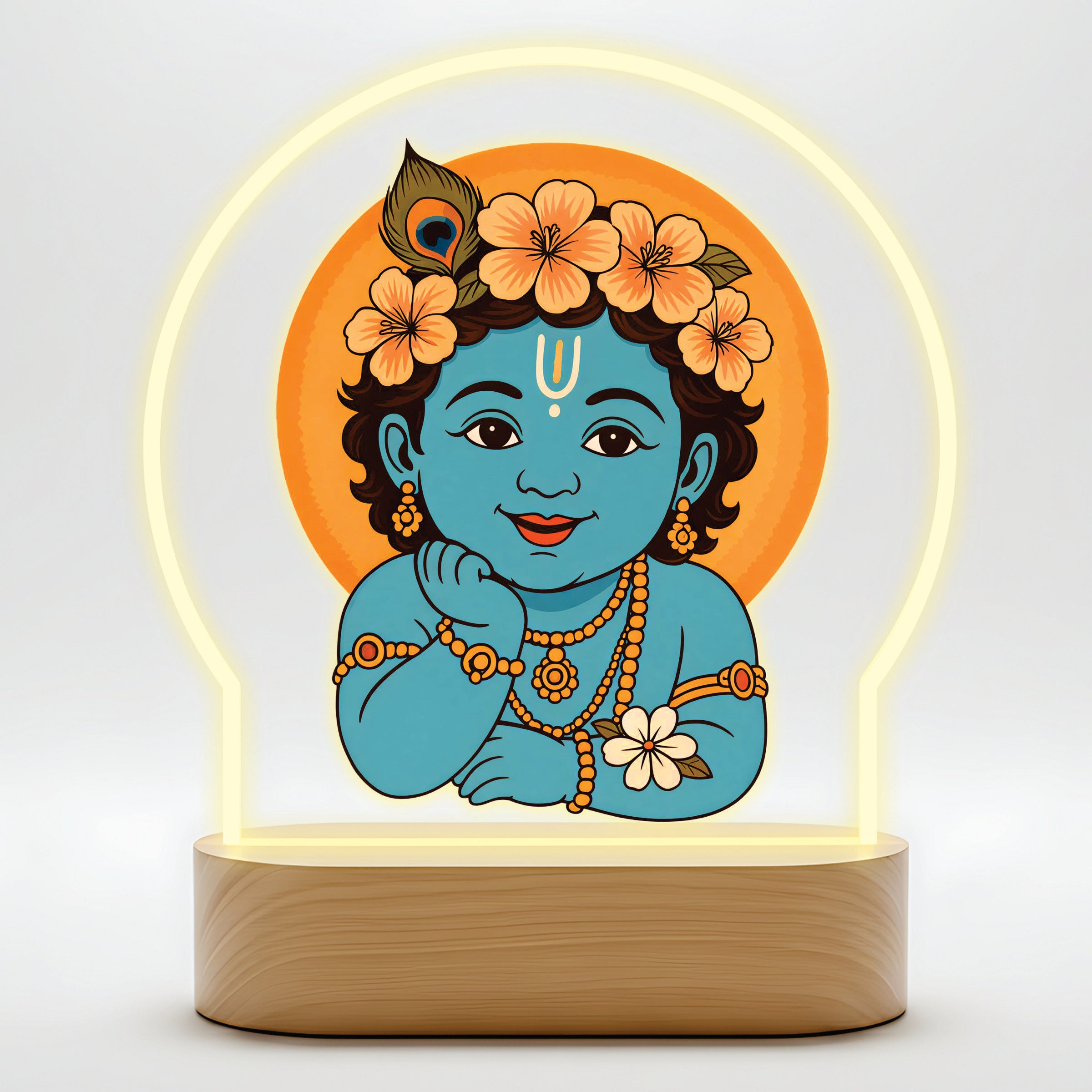 Cute Baby Krishna LED Night Light - Krishna with Flower Crown