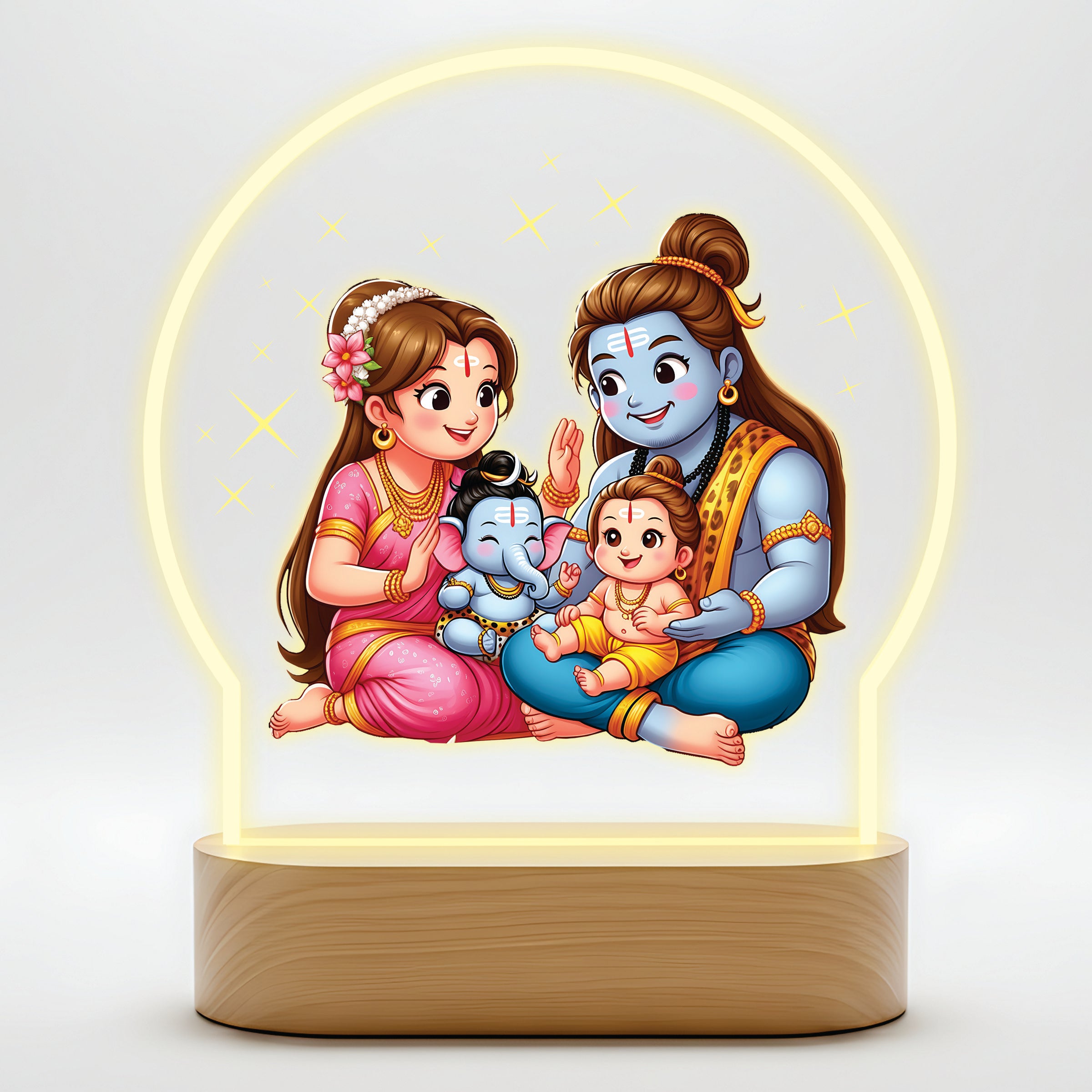 Divine Baby Shiva & Shiva Family LED Table Lamp - Shiva Parivaar Holy Lamp
