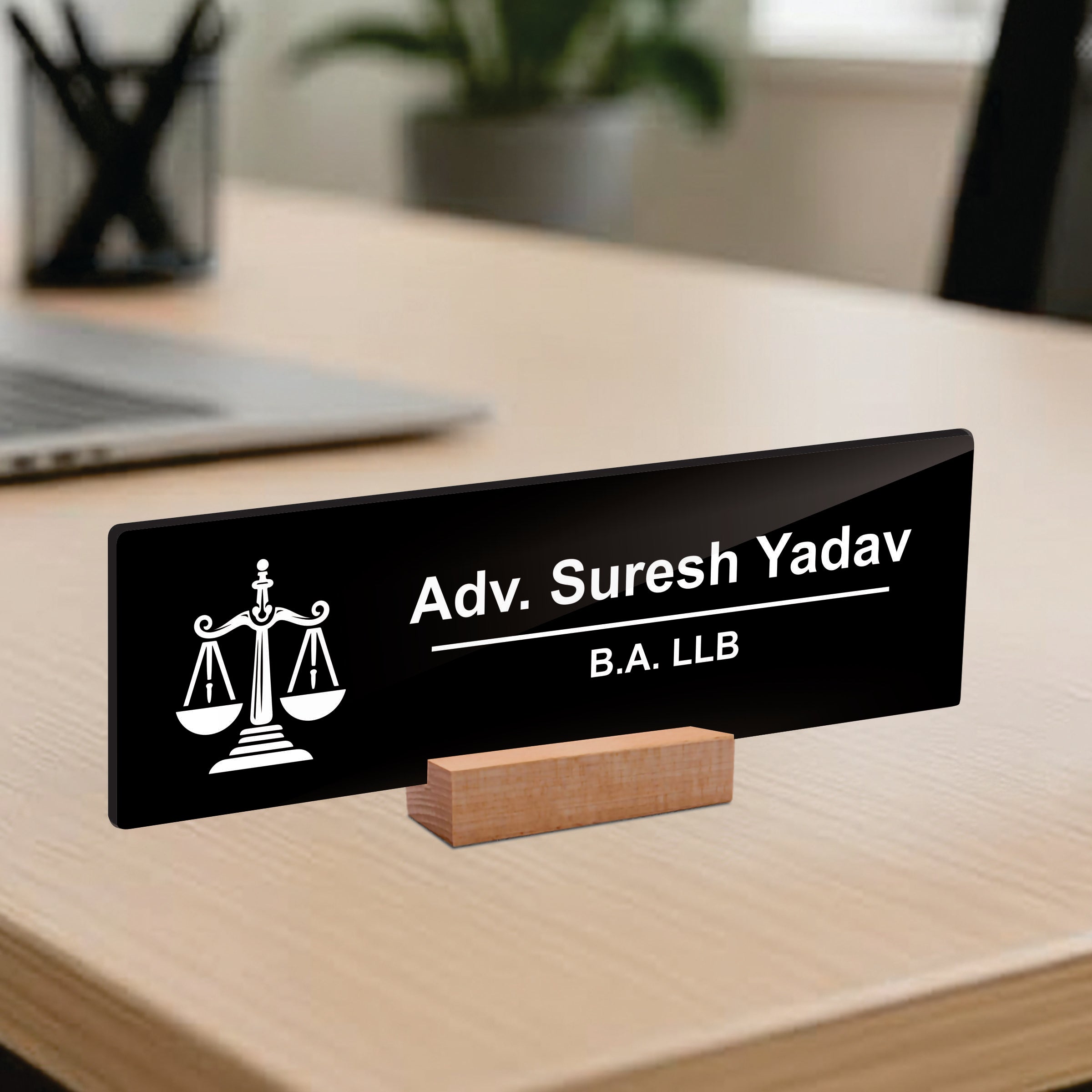 Customized Advocate Desk Name Plate with Wooden Stand