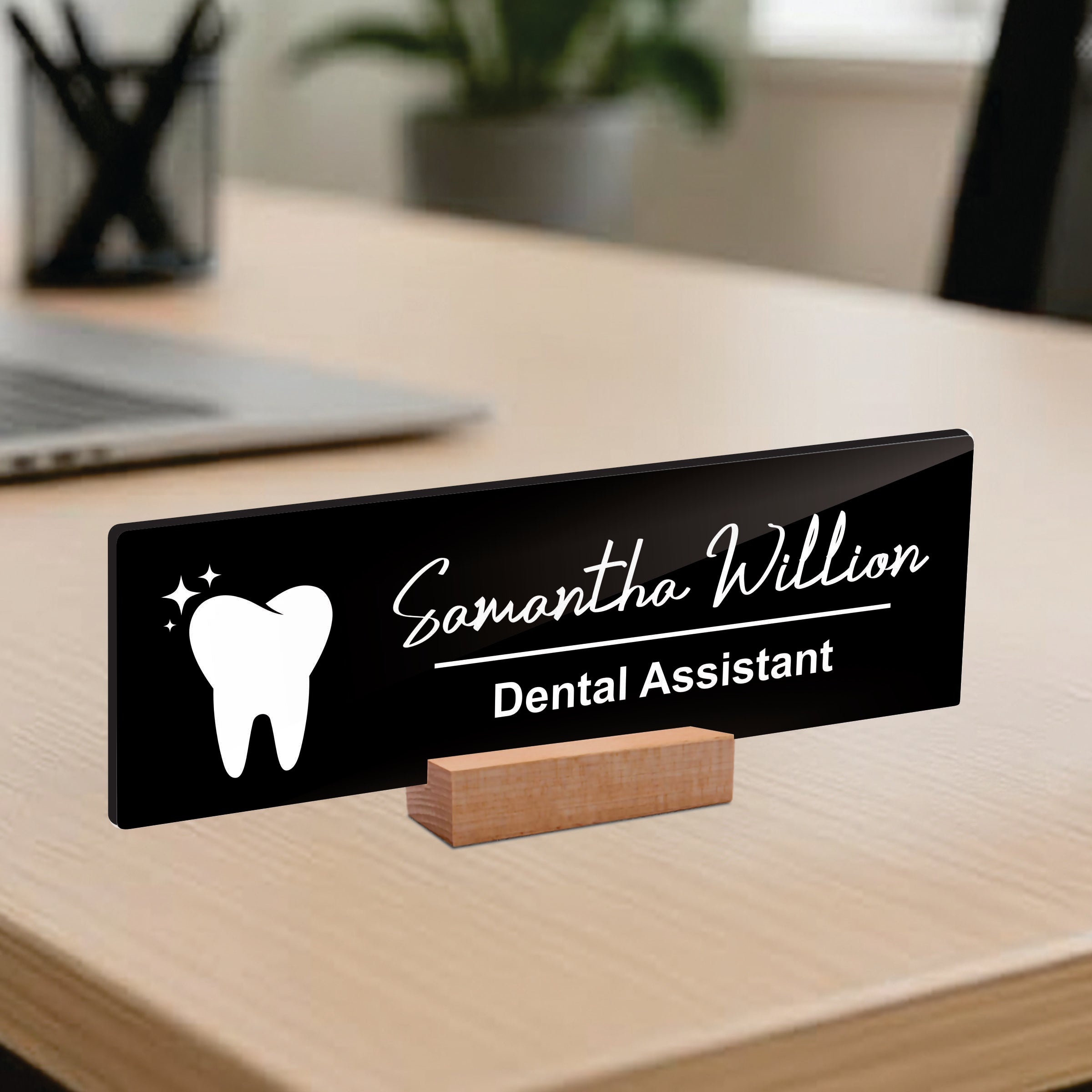 Customized Dentist Desk Name Plate with Wooden Stand