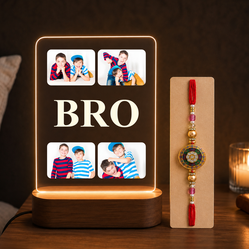 Personalized Rakhi LED Photo Frame - Sibling Quad