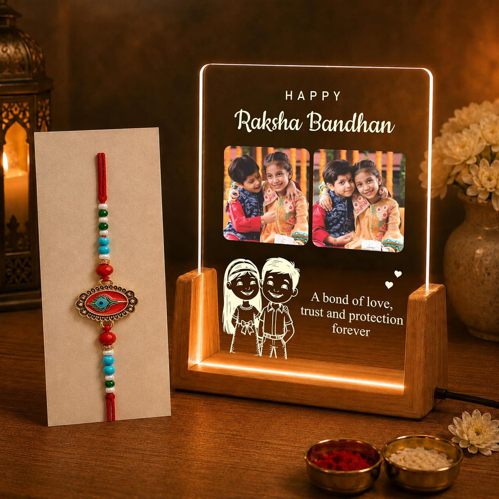 Personalized Rakhi LED Photo Frame - Mor