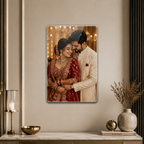 Personalized acrylic wall photo frame with rounded edges, showing a couple portrait.