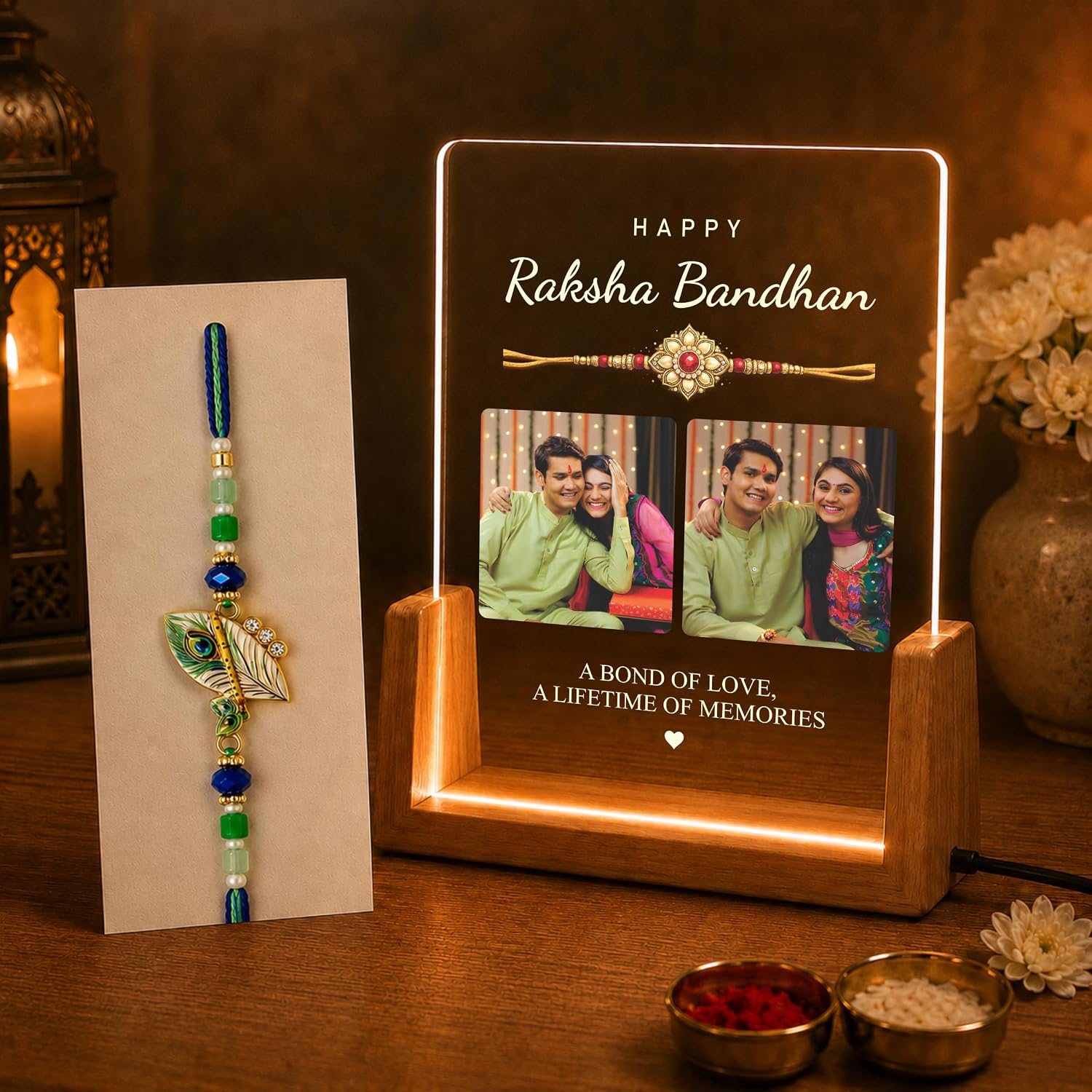 Personalized Rakhi LED Photo Frame - Krishna