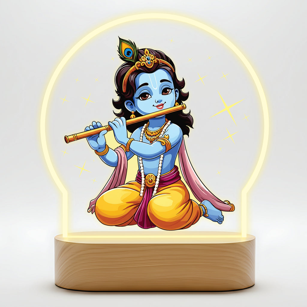 Sitting Bal Krishna Flute LED Lamp - Krishna with Flute