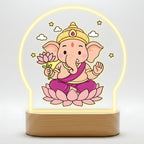 Lord Ganesha LED Table Lamp - Pink Lotus Sitting Ganesha