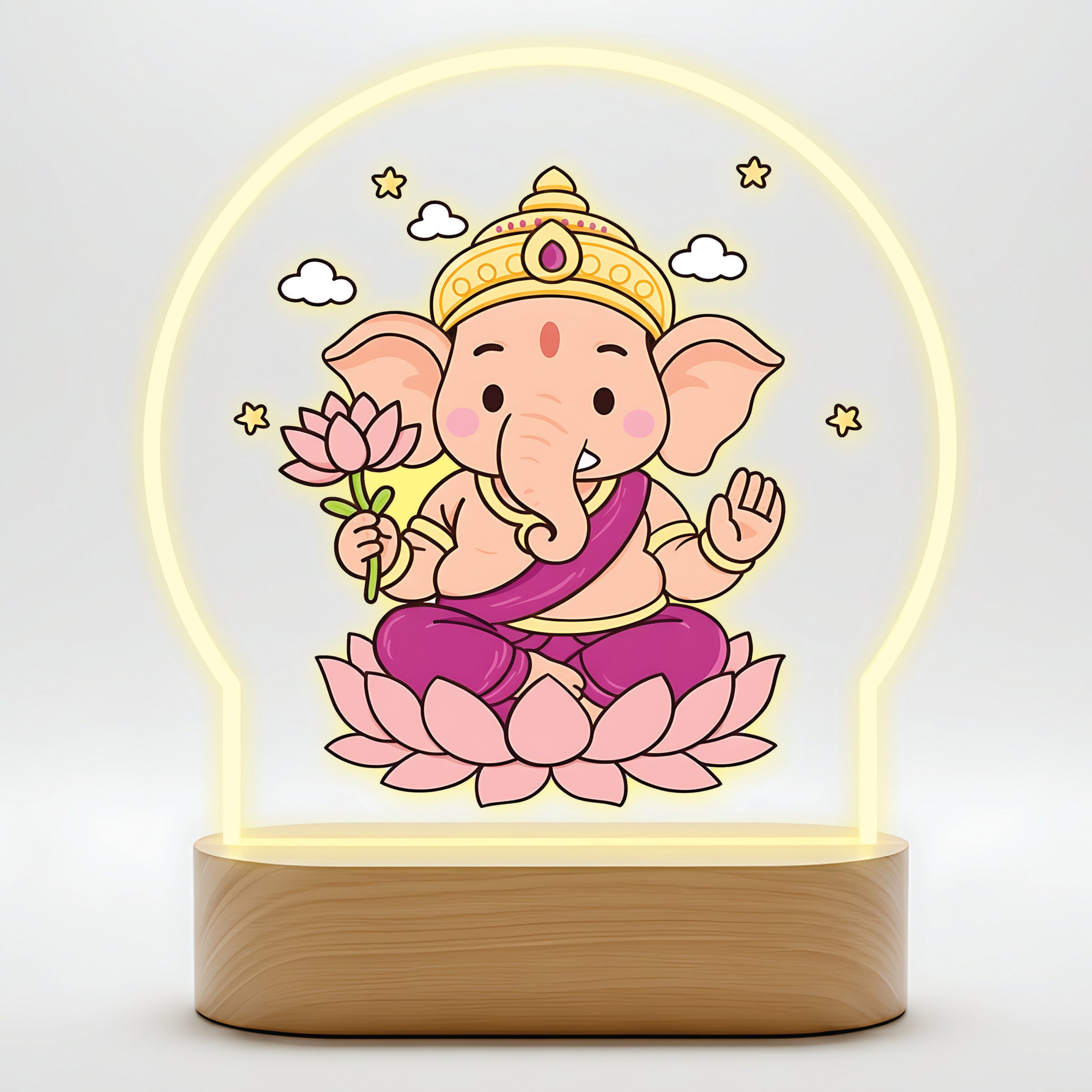 Lord Ganesha LED Table Lamp - Pink Lotus Sitting Ganesha