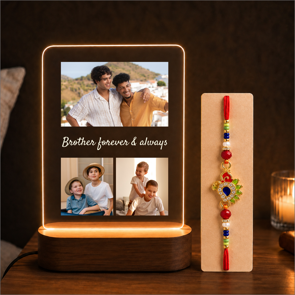 Personalized Rakhi LED Photo Frame - Forever & Always Sibling