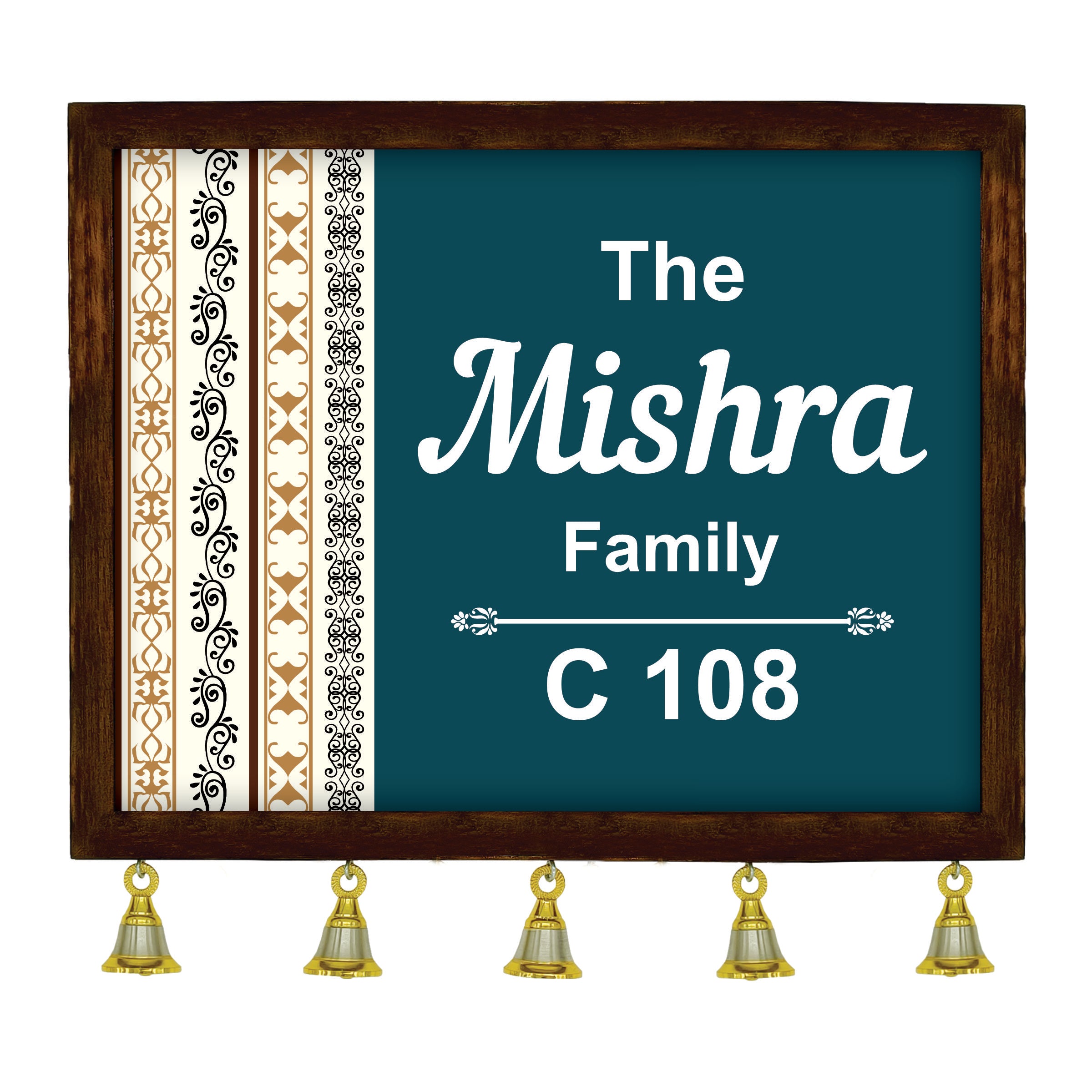 Personalized Wooden Couple Name Plate with Bells | Custom Home Entrance Board | Traditional Wall Décor (Copy) (Copy)