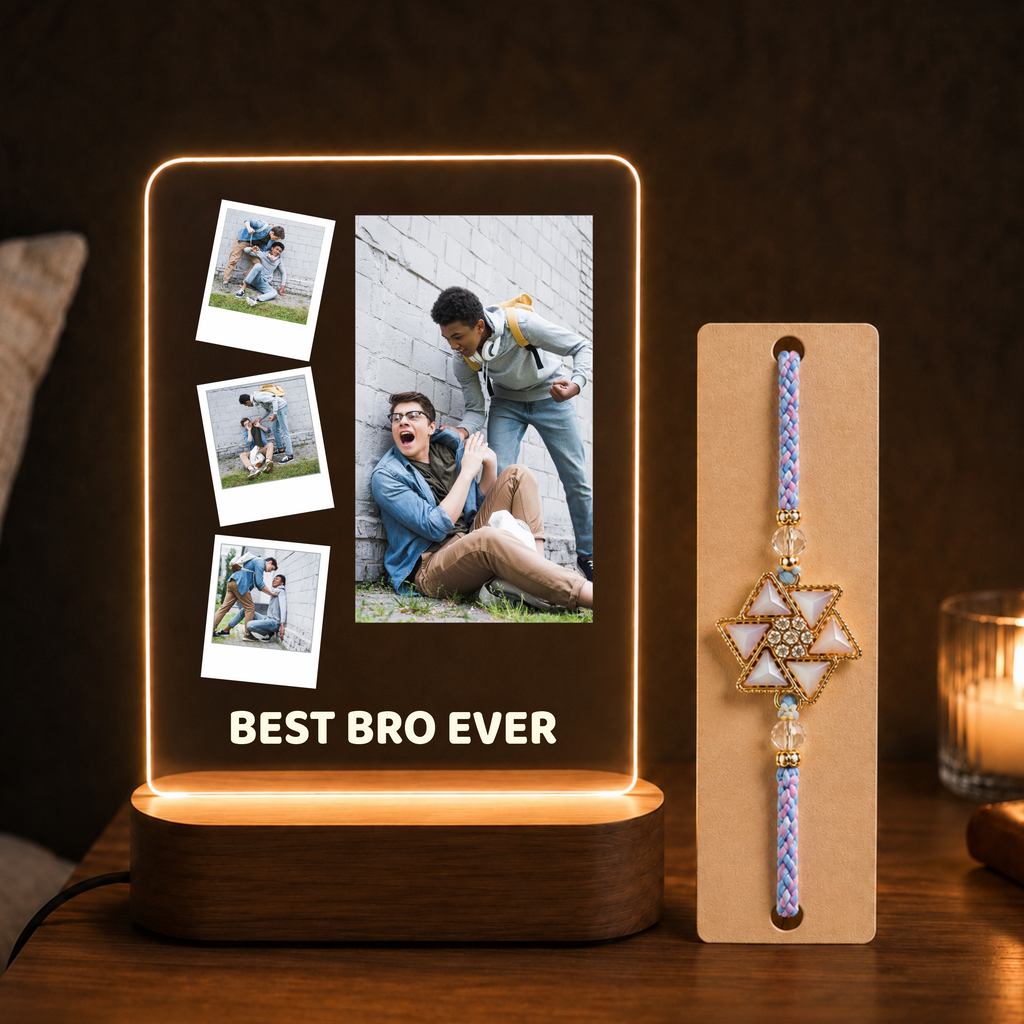 Personalized Rakhi LED Photo Frame - BRO Puzzle