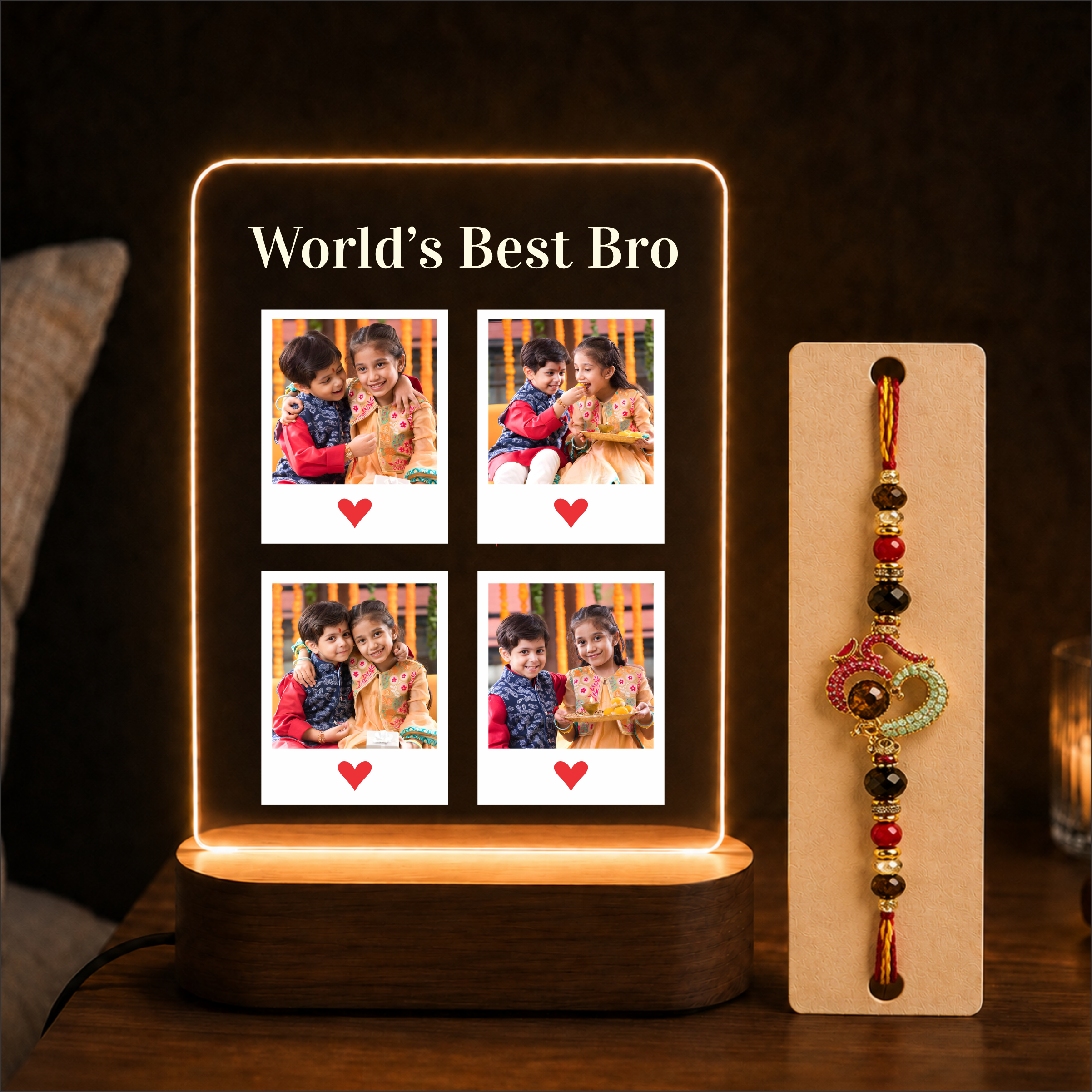 Personalized Rakhi LED Photo Frame - Formal Brother