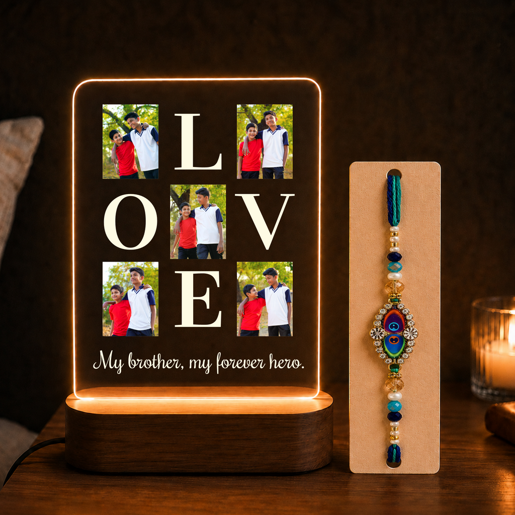 Personalized Rakhi LED Photo Frame - LOVE You Brother