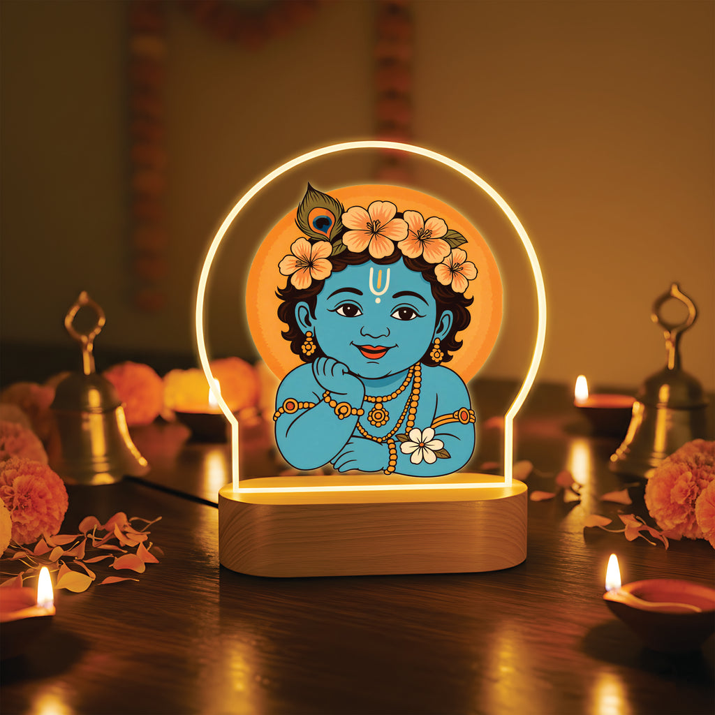Cute Baby Krishna LED Night Light - Krishna with Flower Crown