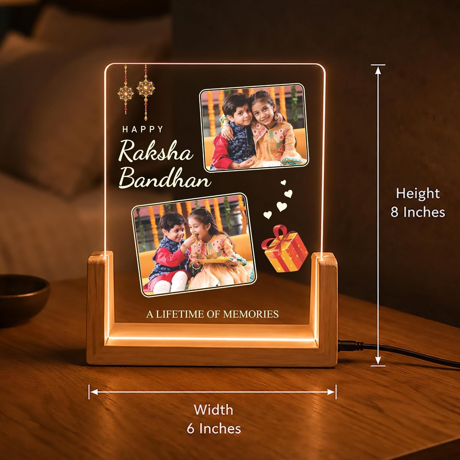 Personalized Rakhi LED Photo Frame - Flower