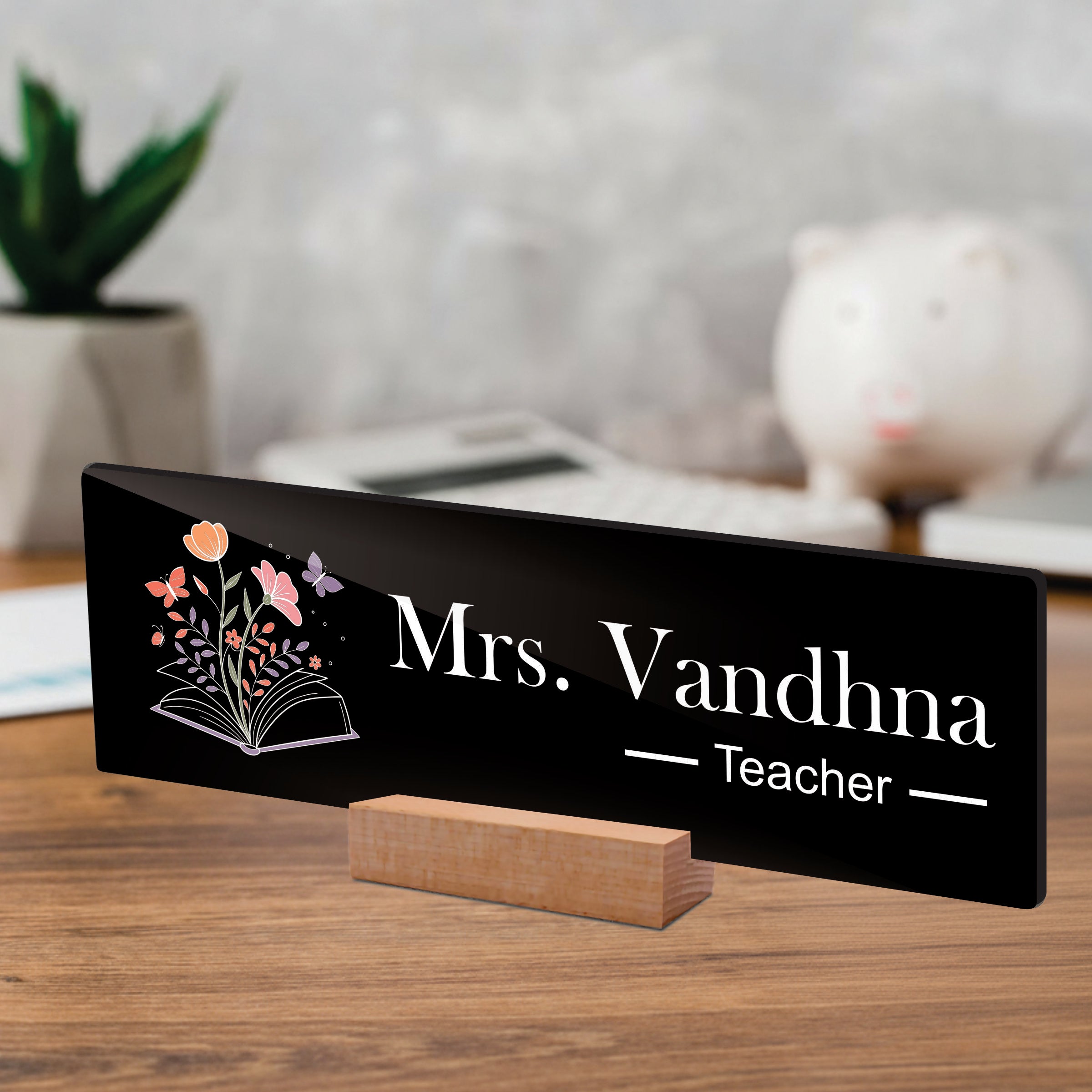 Customized Dentist Desk Name Plate with Wooden Stand