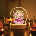 Lord Ganesha LED Table Lamp - Pink Lotus Sitting Ganesha