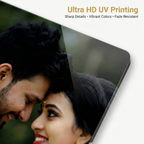 Clear acrylic photo frame close-up showing glossy surface over a portrait print