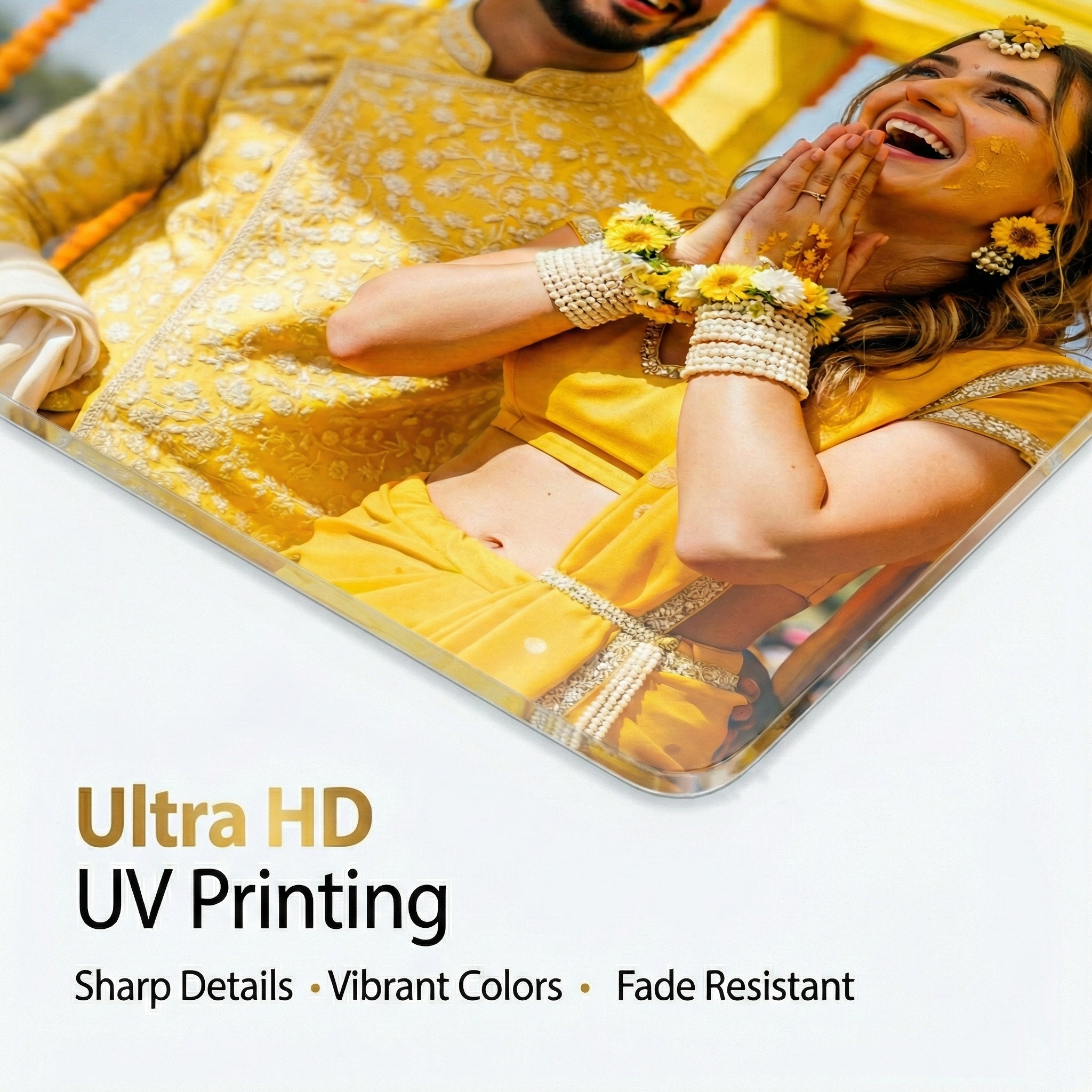 Personalized acrylic photo frame with rounded corner and vibrant portrait image print