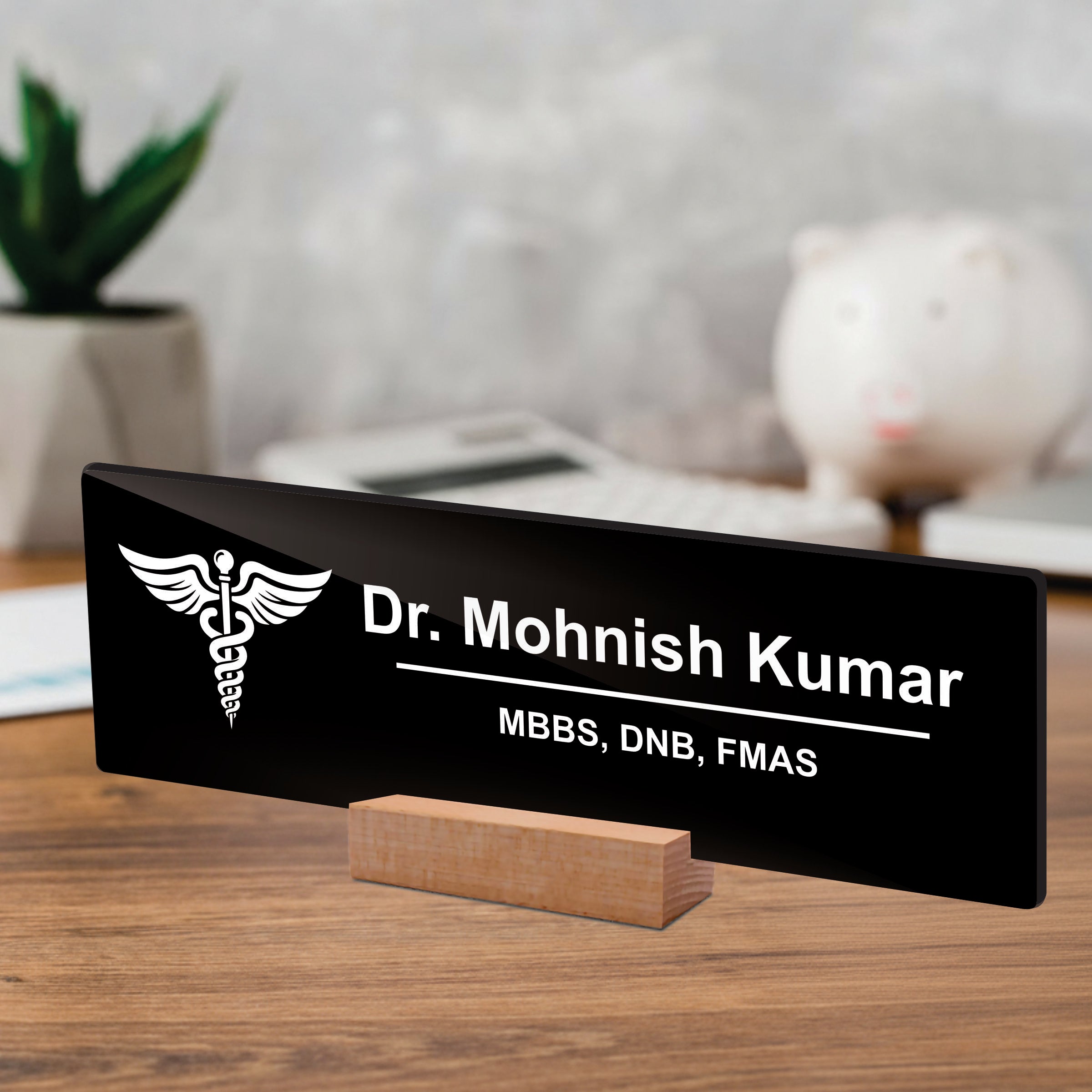 Customized Doctor Desk Name Plate with Wooden Stand
