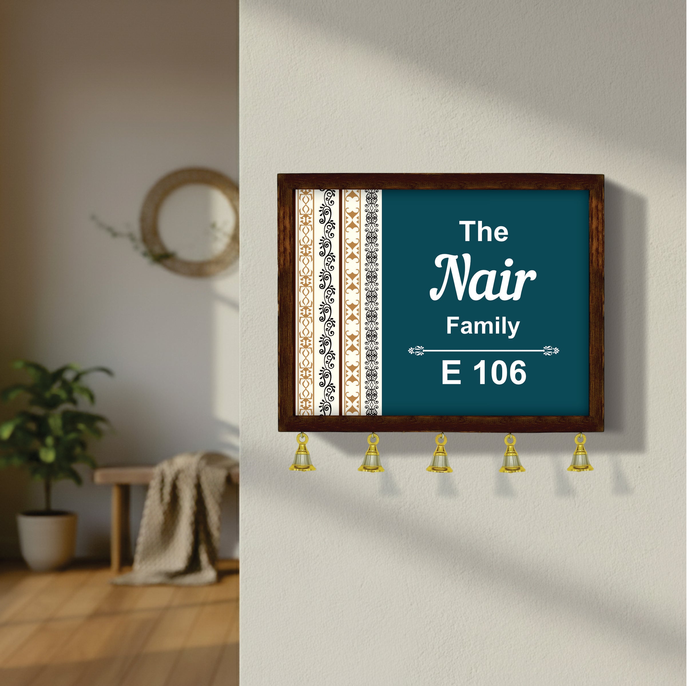 Personalized Wooden Couple Name Plate with Bells | Custom Home Entrance Board | Traditional Wall Décor (Copy) (Copy)