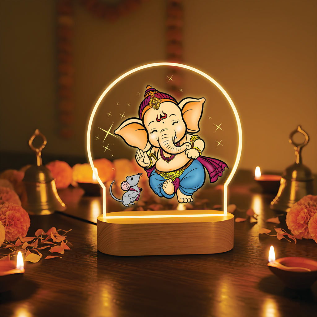 Lord Ganesha LED Night Light - Joyful Ganesha and Mushak