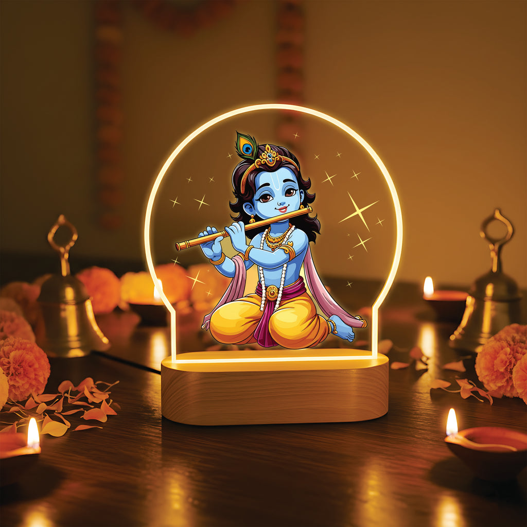 Sitting Bal Krishna Flute LED Lamp - Krishna with Flute