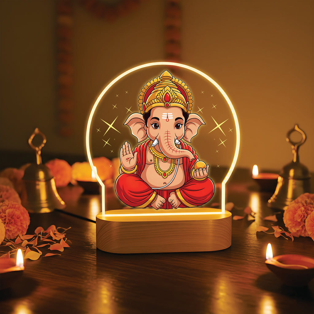 Lord Ganesha LED Night Light - Divine Golden Crown Ganesha