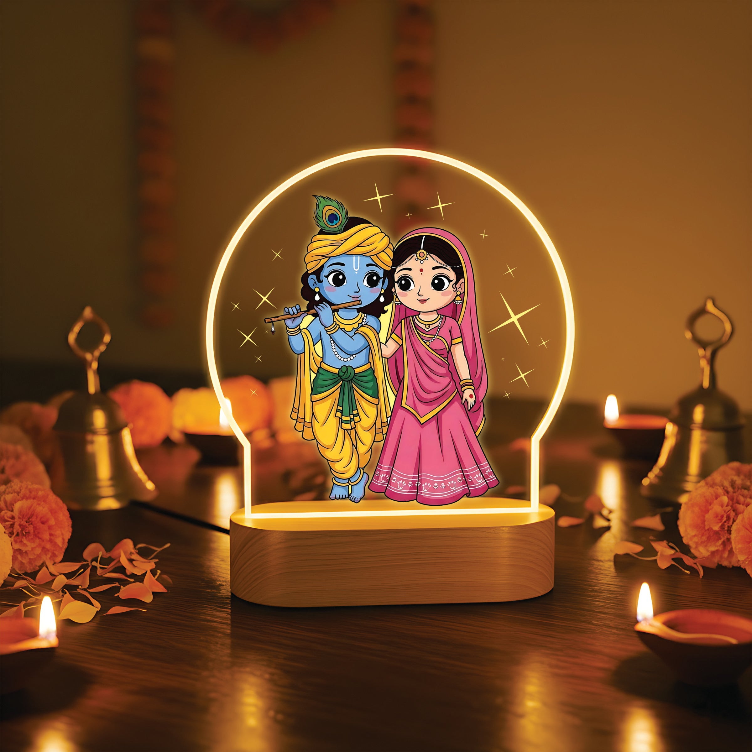 Cute Radha Krishna LED Night Lamp - Divine Flute Melody