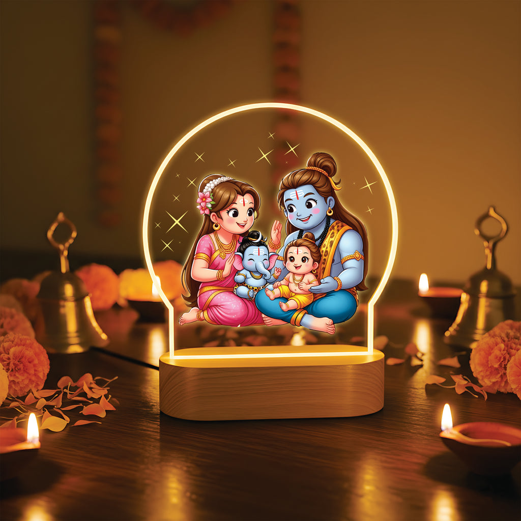 Divine Baby Shiva & Shiva Family LED Table Lamp - Shiva Parivaar Holy Lamp