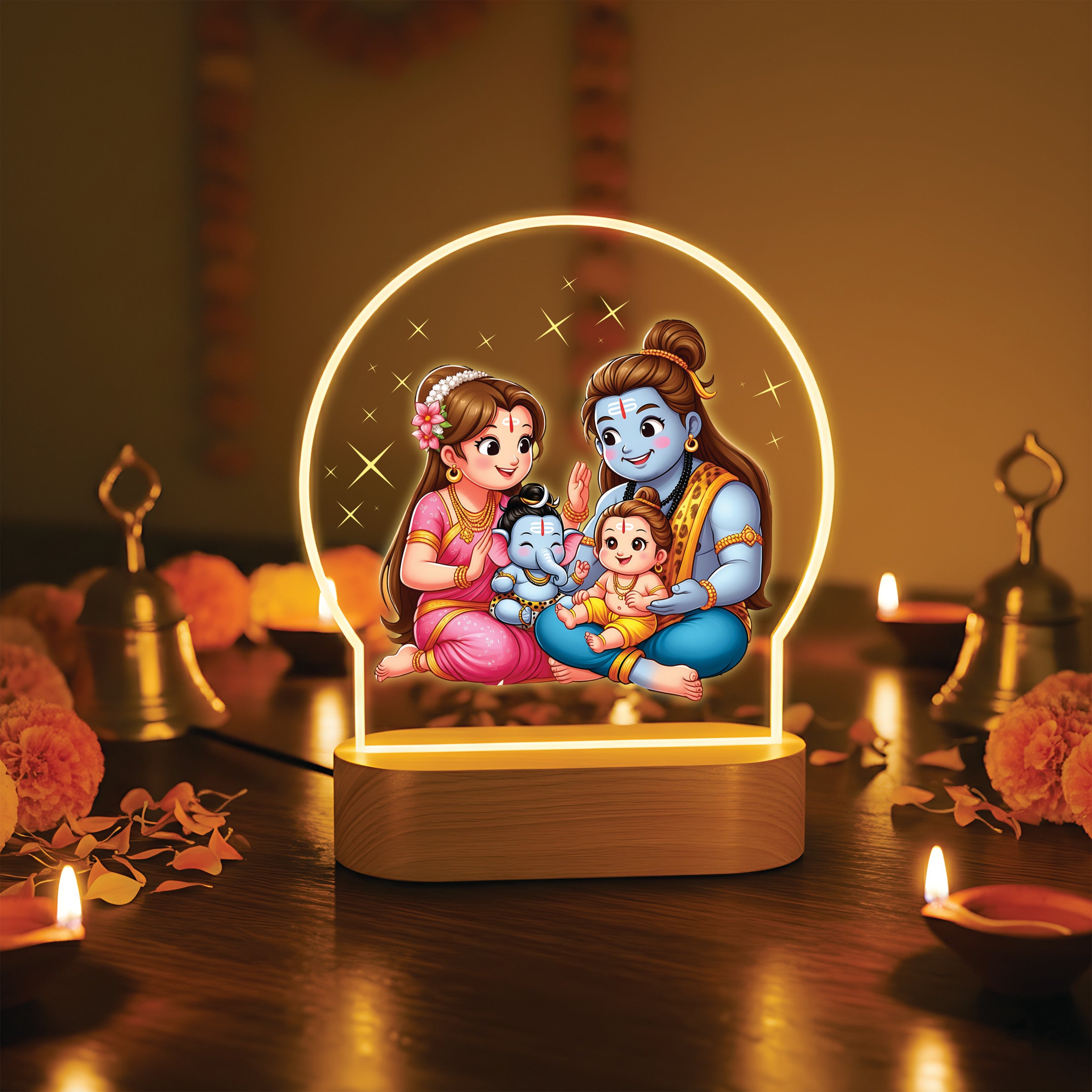 Divine Baby Shiva & Shiva Family LED Table Lamp - Shiva Parivaar Holy Lamp