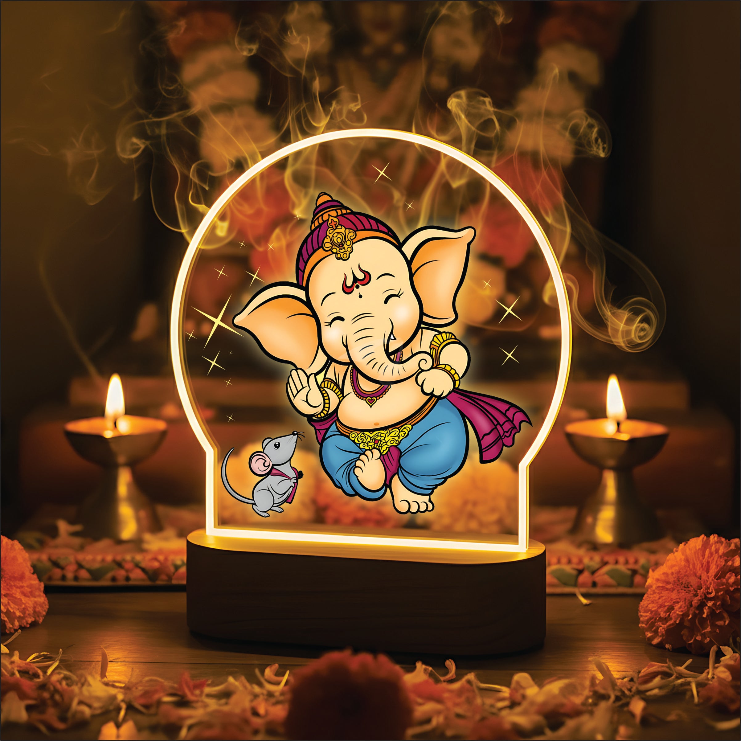 Lord Ganesha LED Night Light - Joyful Ganesha and Mushak