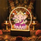 Lord Ganesha LED Table Lamp - Pink Lotus Sitting Ganesha