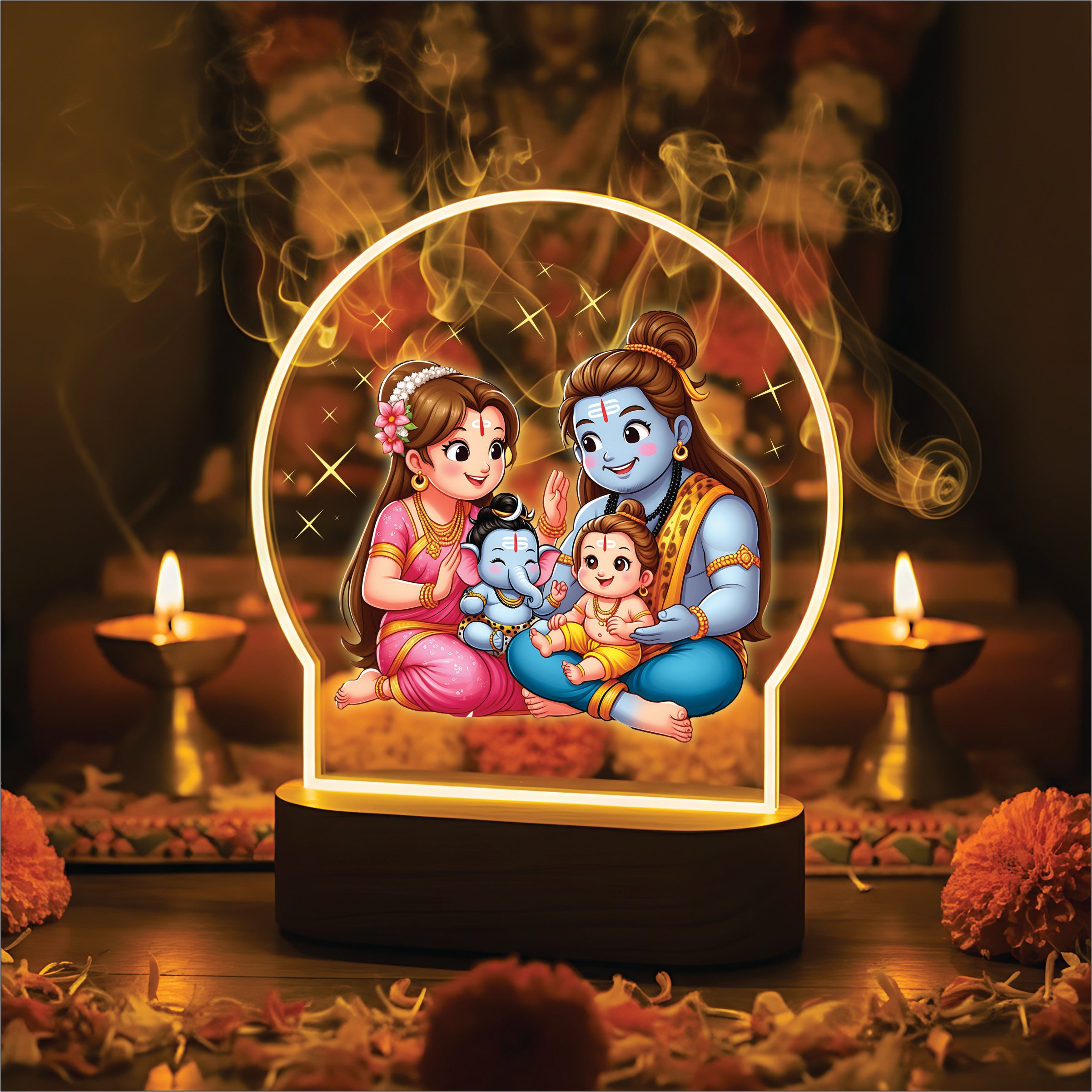 Divine Baby Shiva & Shiva Family LED Table Lamp - Shiva Parivaar Holy Lamp