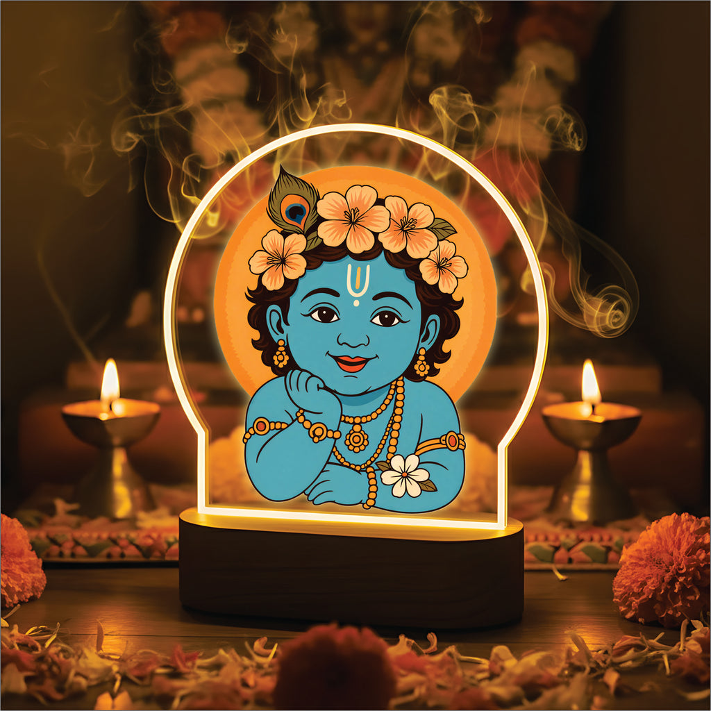 Cute Baby Krishna LED Night Light - Krishna with Flower Crown