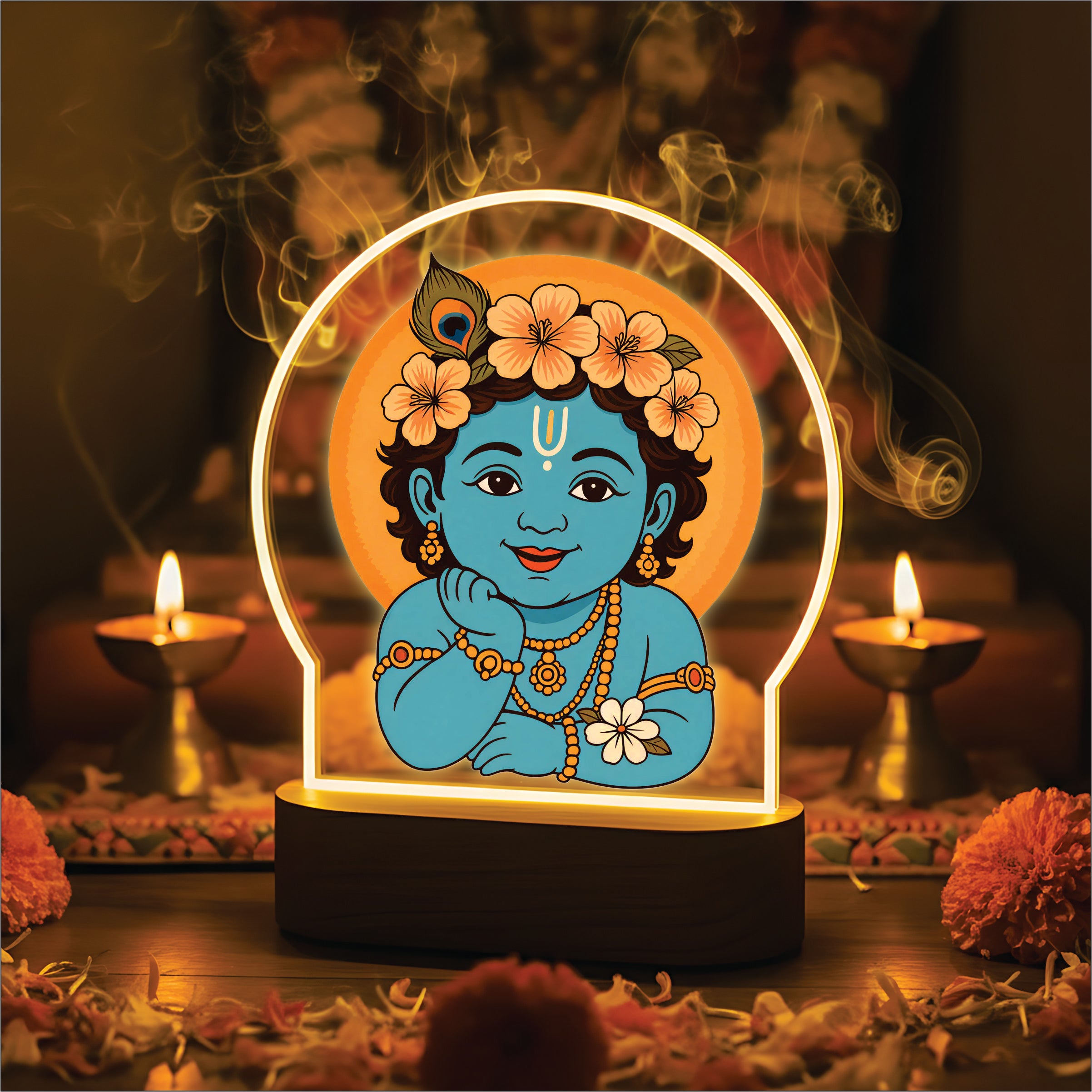 Cute Baby Krishna LED Night Light - Krishna with Flower Crown