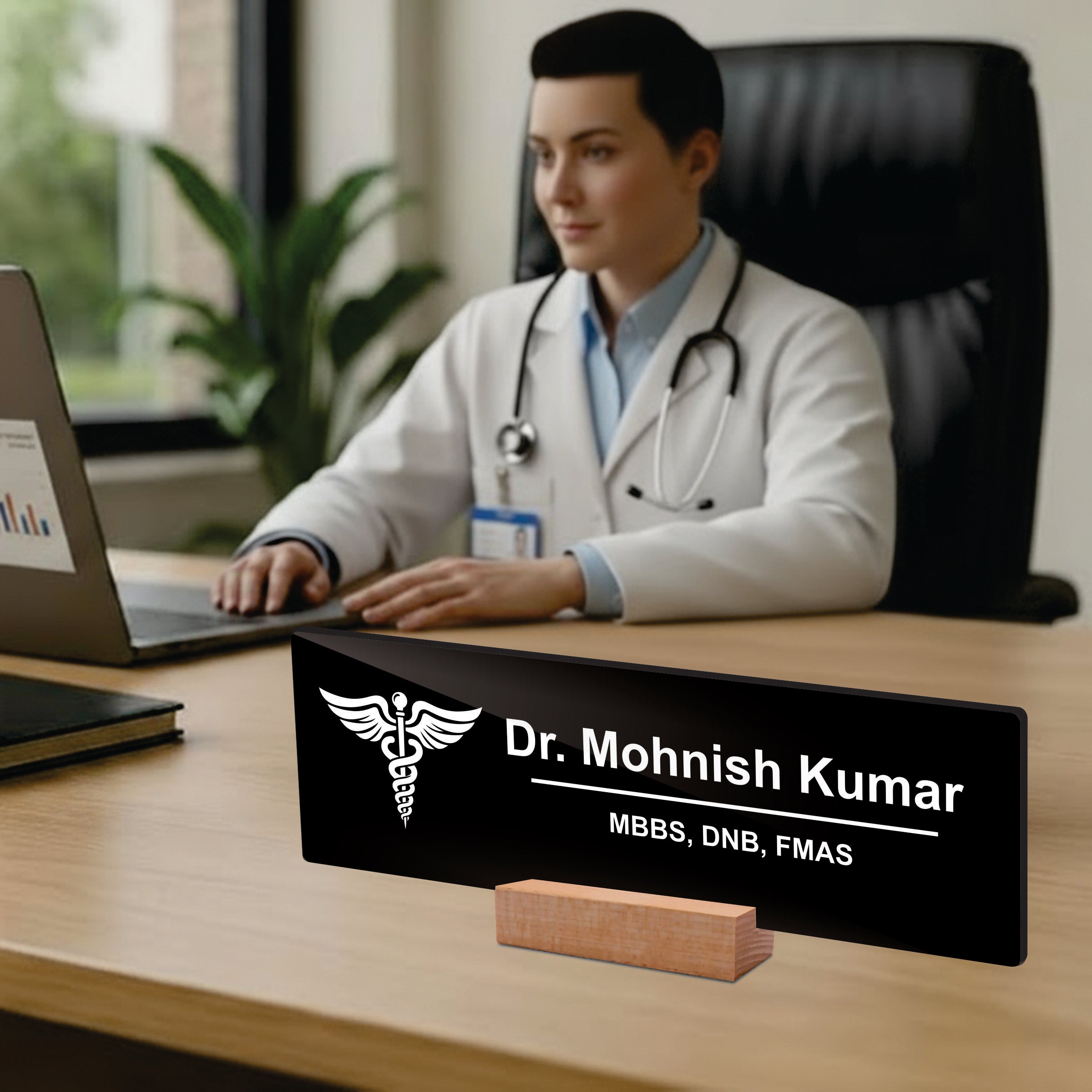 Customized Doctor Desk Name Plate with Wooden Stand
