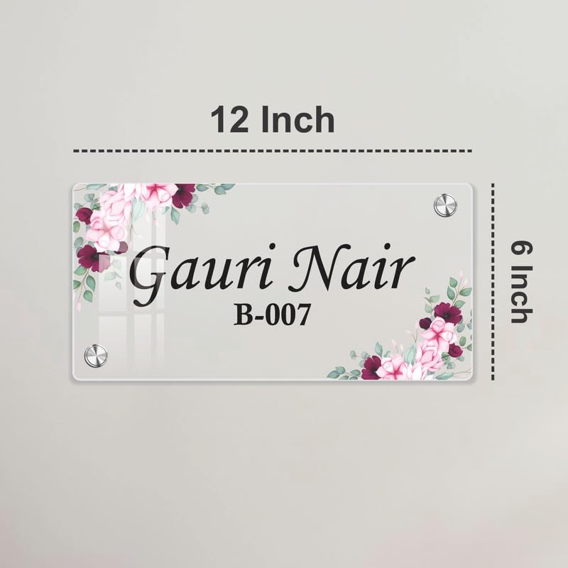 Transparent acrylic door name plate; 12 in, Gauri Nair B-007