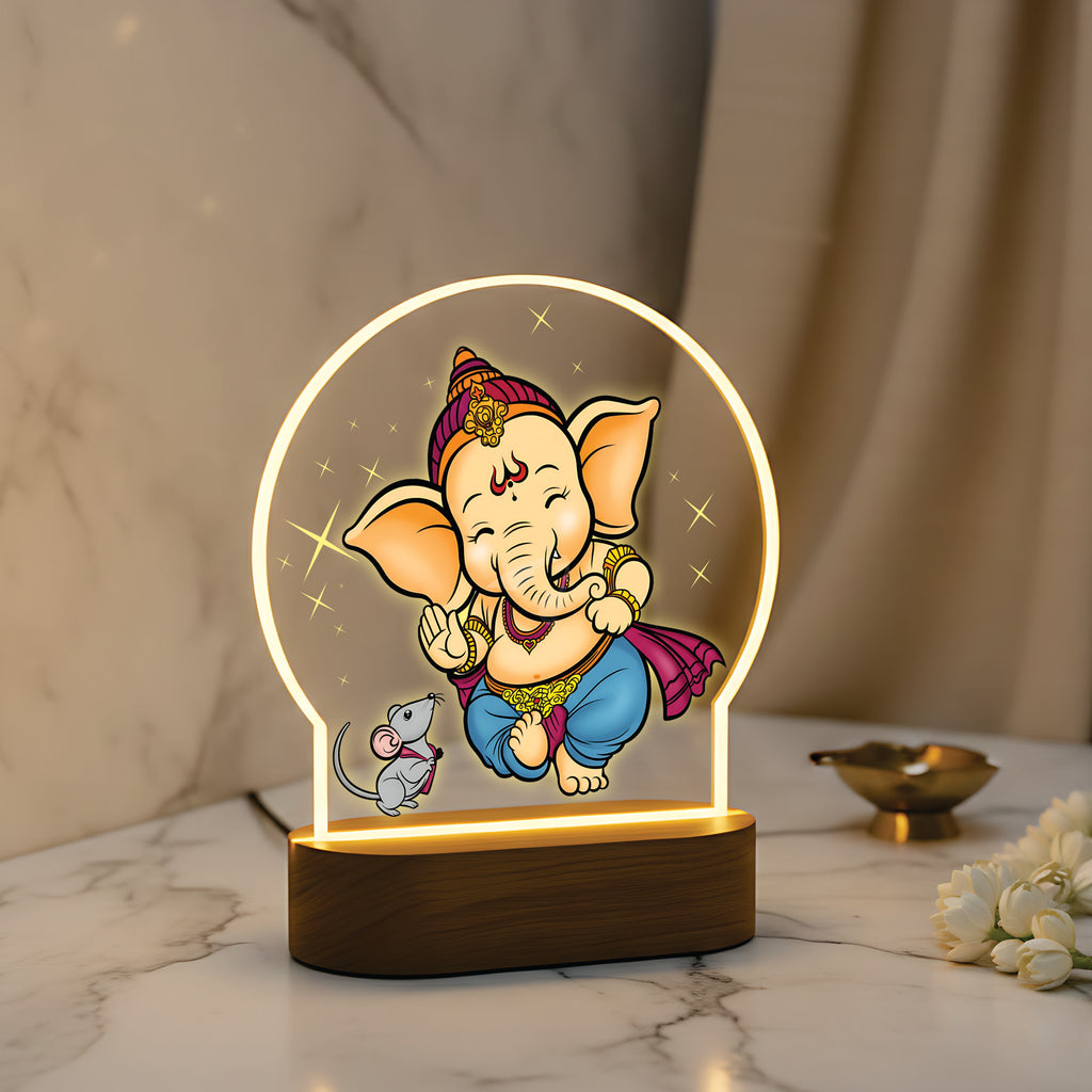 Lord Ganesha LED Night Light - Joyful Ganesha and Mushak