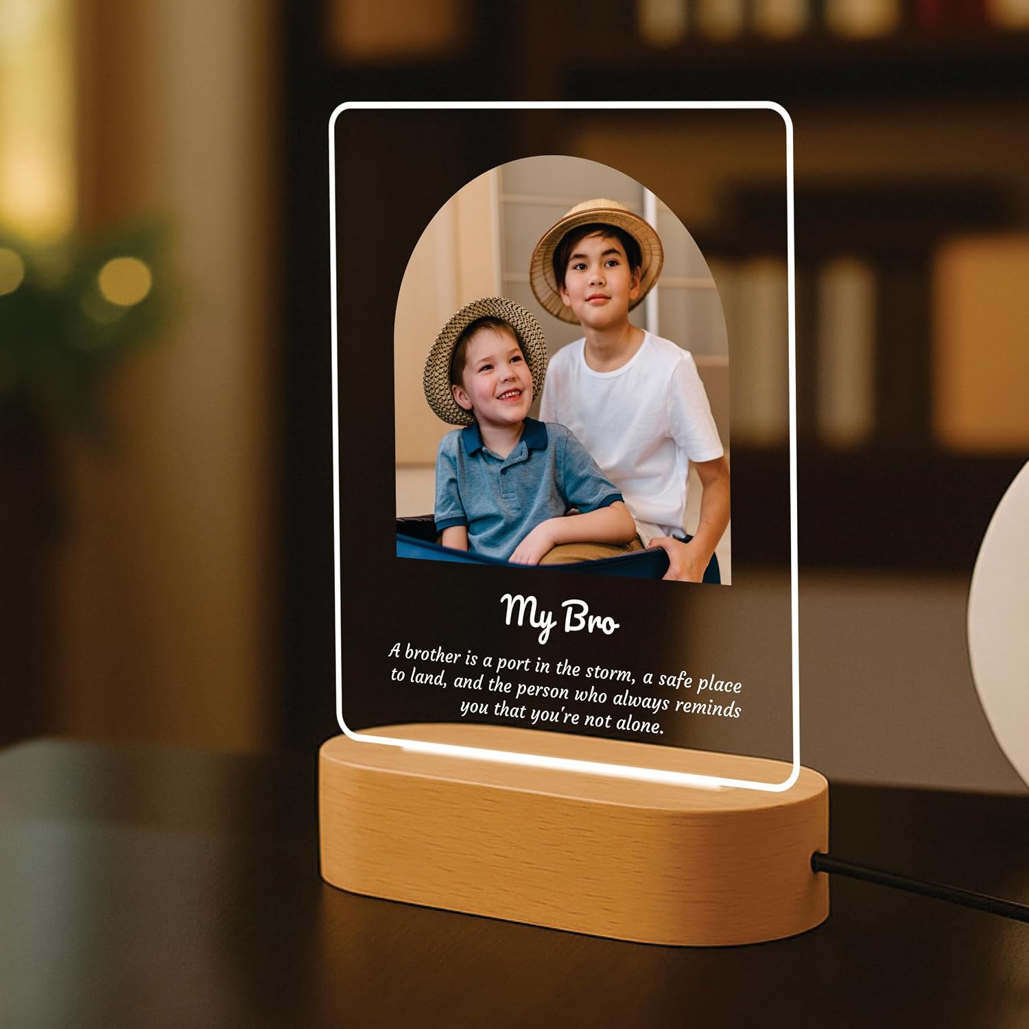 Personalized Rakhi LED Photo Frame - Single Sibling Quote