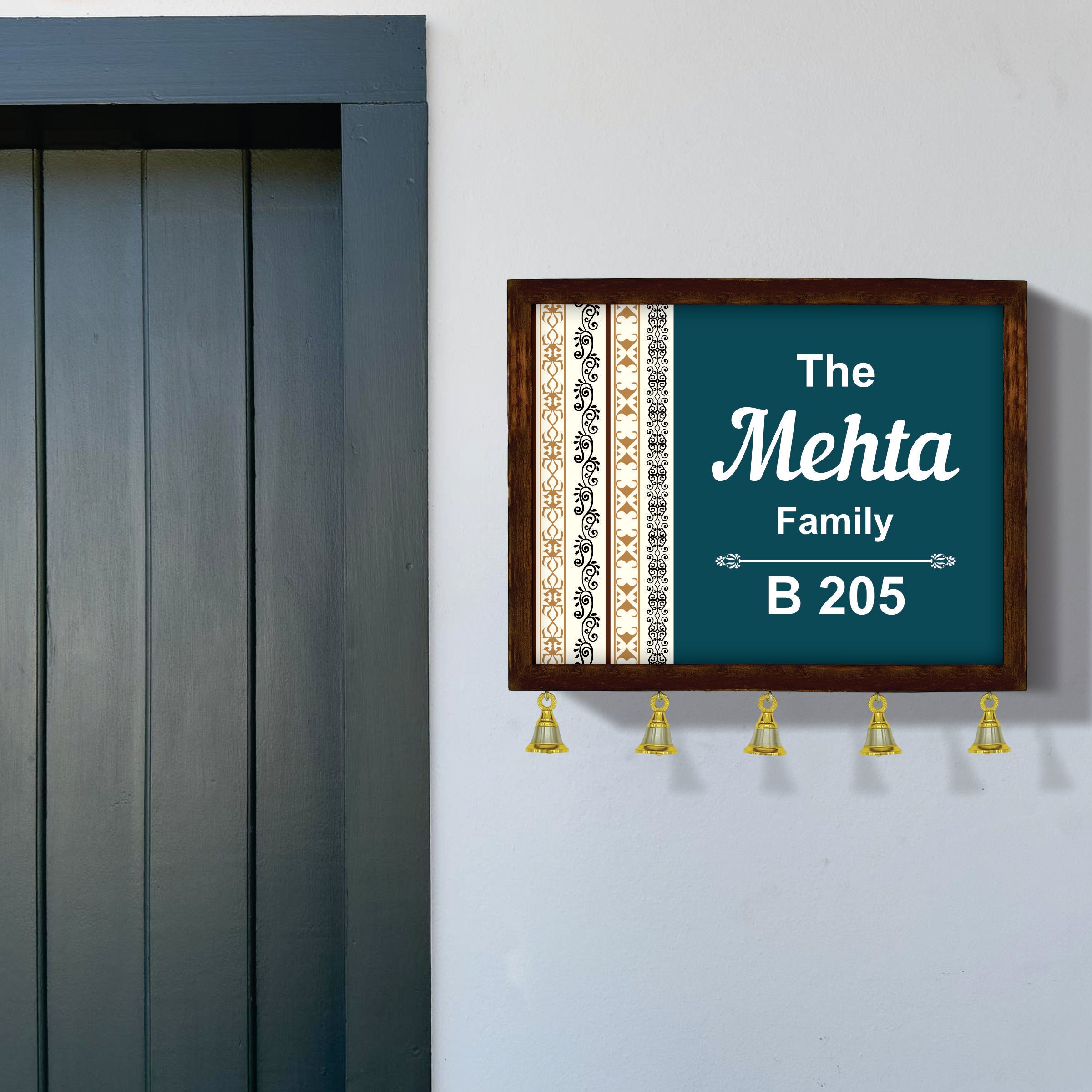 Personalized Wooden Couple Name Plate with Bells | Custom Home Entrance Board | Traditional Wall Décor (Copy) (Copy)
