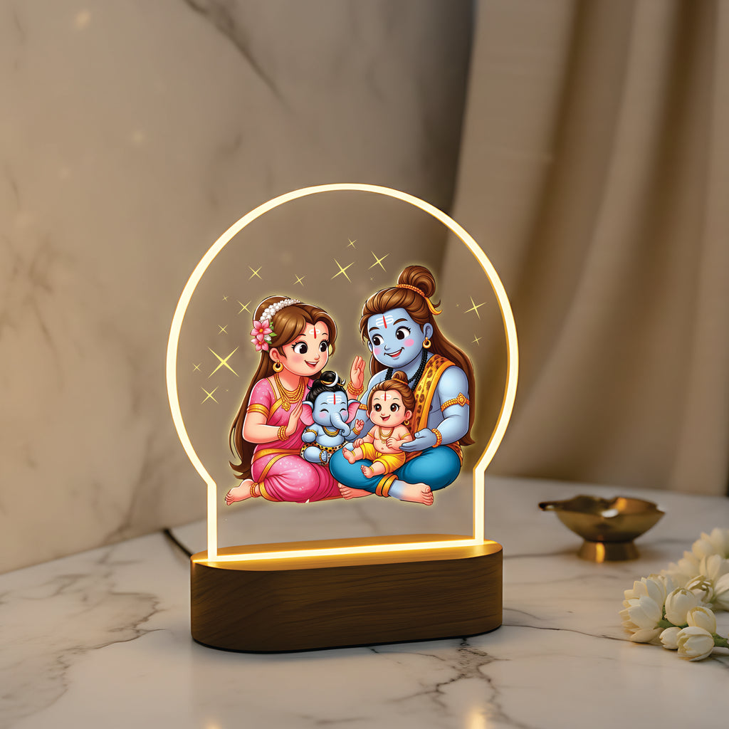 Divine Baby Shiva & Shiva Family LED Table Lamp - Shiva Parivaar Holy Lamp