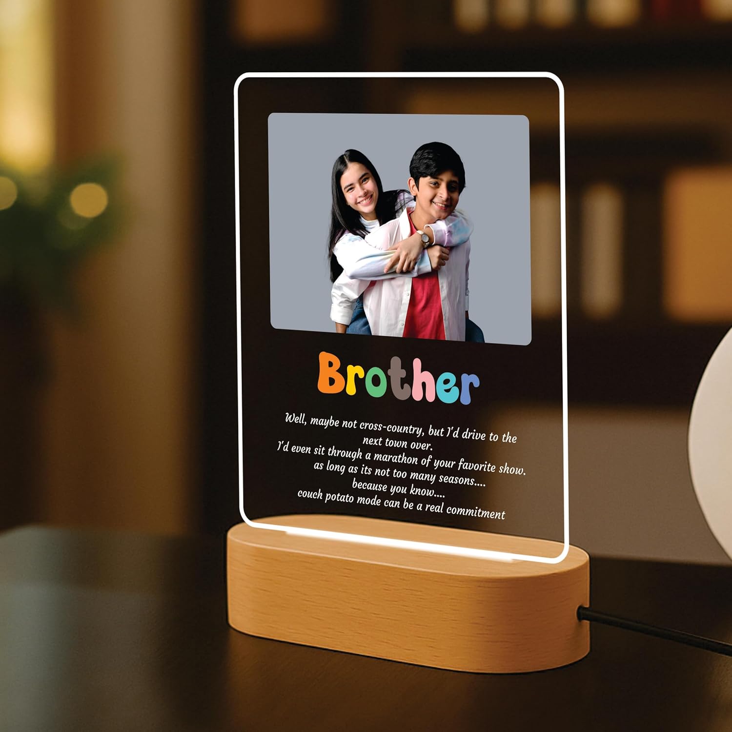 Personalized Rakhi LED Photo Frame - Brotherhood Script