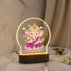 Lord Ganesha LED Table Lamp - Pink Lotus Sitting Ganesha