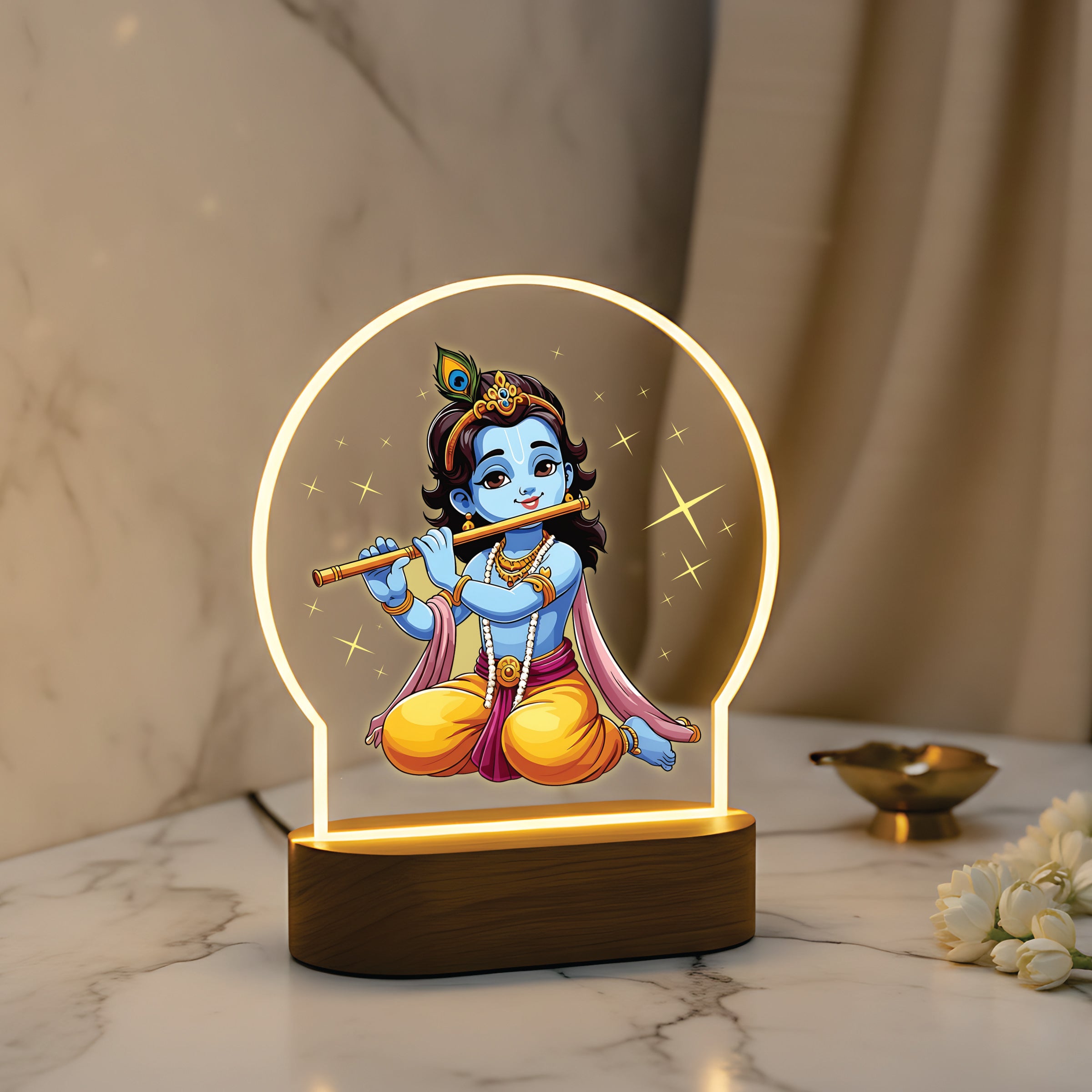 Sitting Bal Krishna Flute LED Lamp - Krishna with Flute