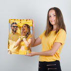 Personalized acrylic wall photo frame held by person, portrait image facing forward